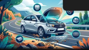 Современная иллюстрация защитного кожуха двигателя для Lada Vesta в минималистичном стиле для блога